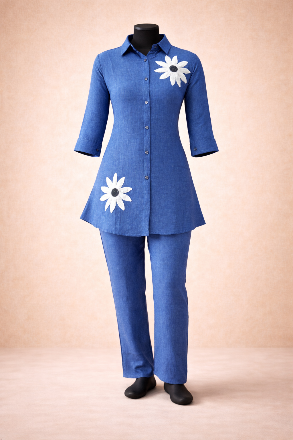 Lurelle Blue Flower Embroidered Co-Ord Set