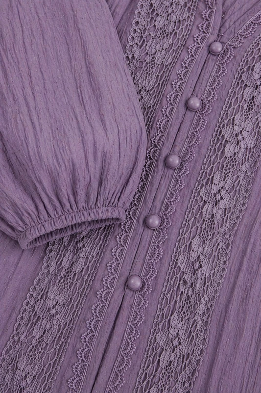 Aurinae Elegant Lavender Lace Panel Button Top
