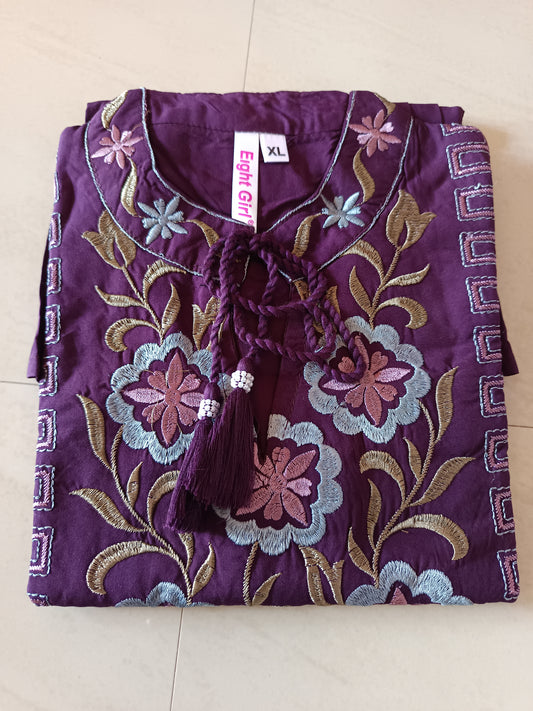 Celira Purple Embroidered Peplum Top