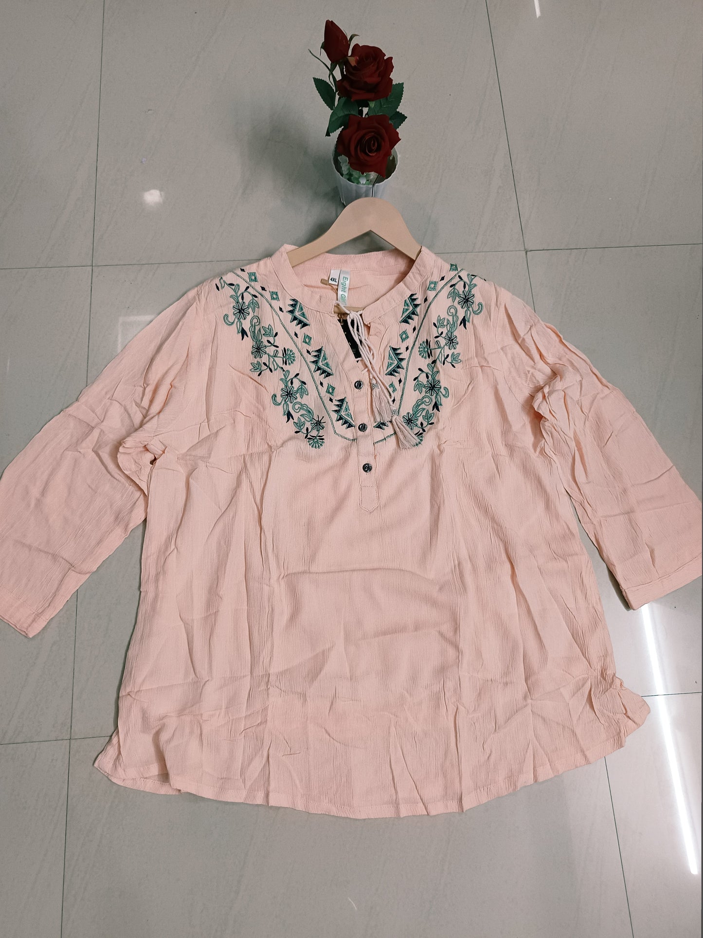 Siya Peach Embroidered Tunic Top for Women