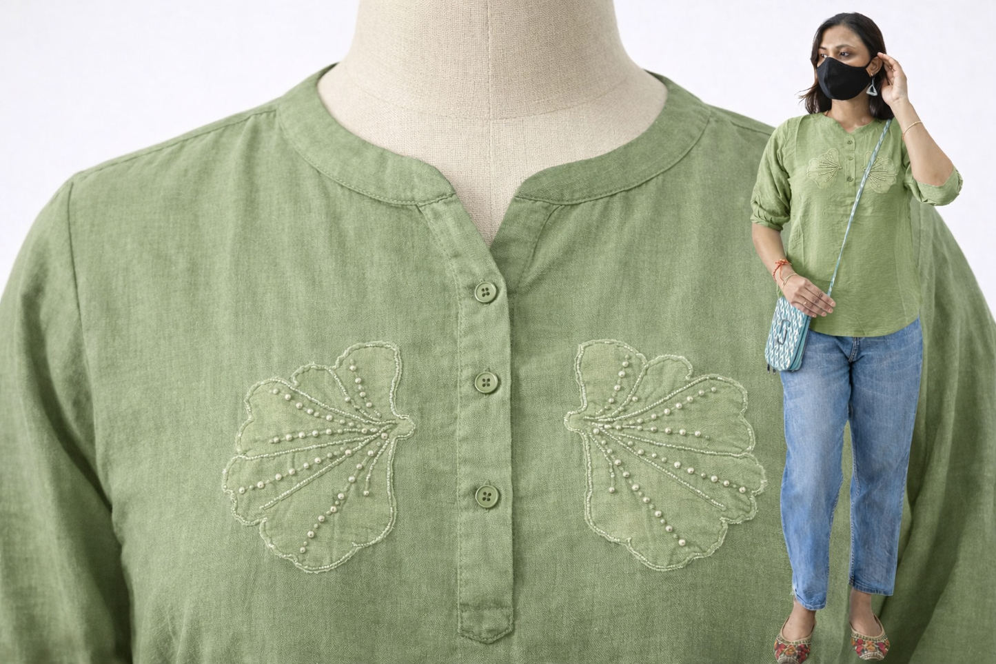 Vayra Olive Embroidered Tunic Top