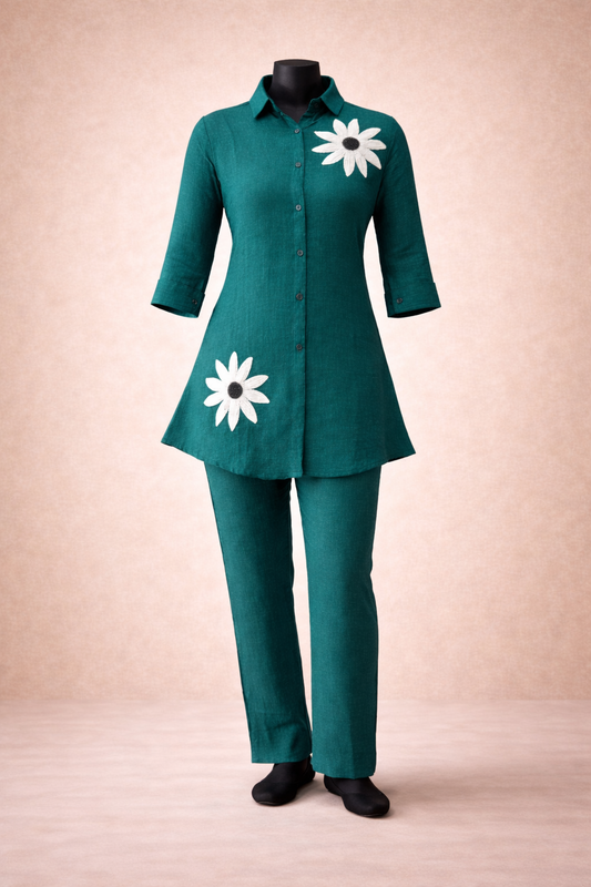 Lurelle Teal Flower Embroidered Co-Ord Set