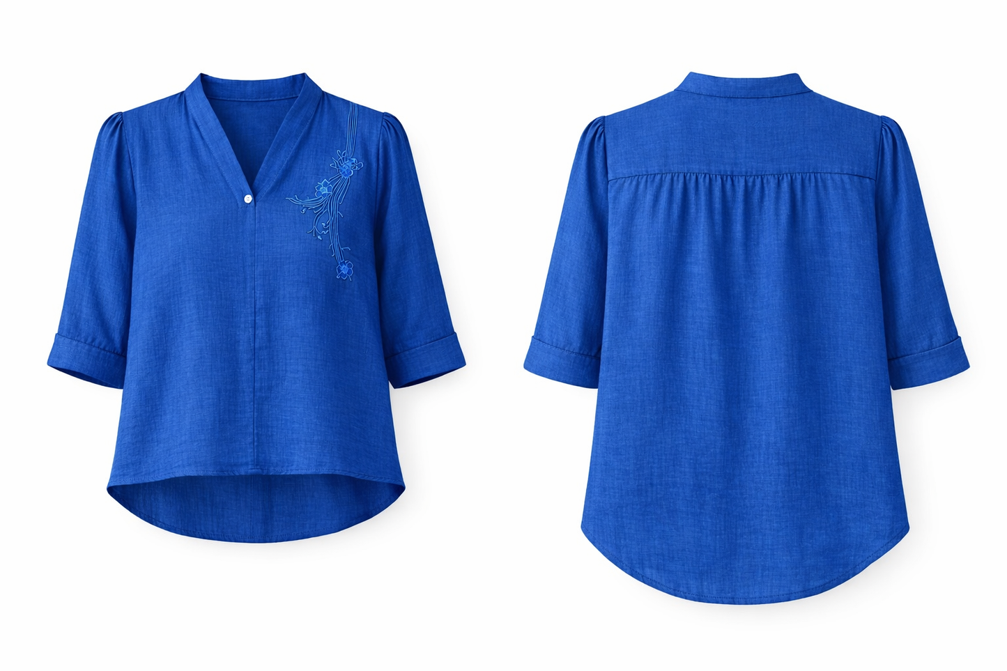 Liora Blue Casual V-Neck Top