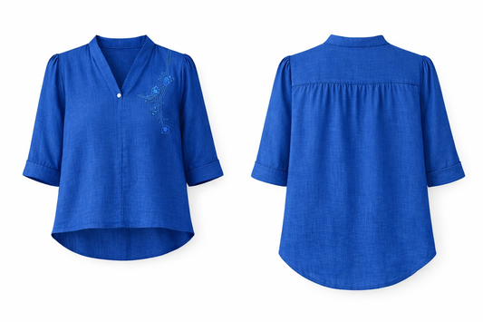 Liora Blue Casual V-Neck Top