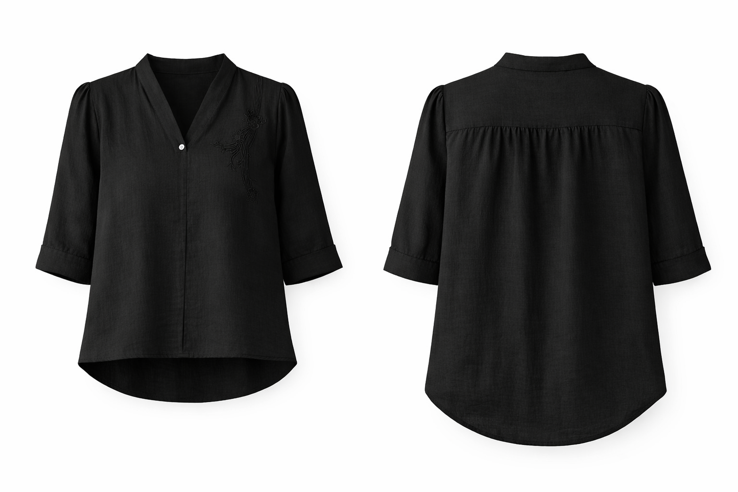 Liora Black Casual V-Neck Top