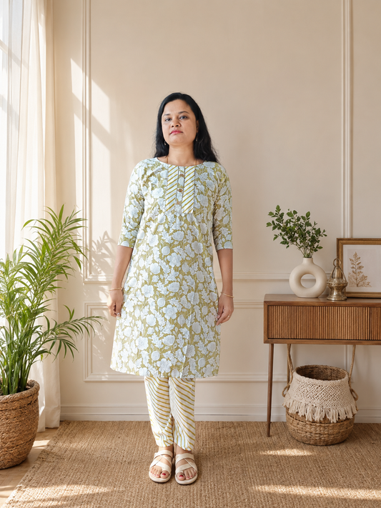 Selene - Mustard Yellow Cotton Kurti Set