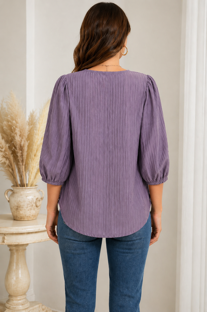 Aurinae Elegant Lavender Lace Panel Button Top