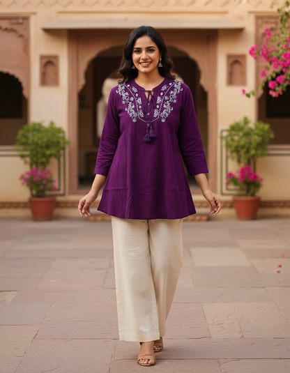 Siya Plum Embroidered Tunic Top