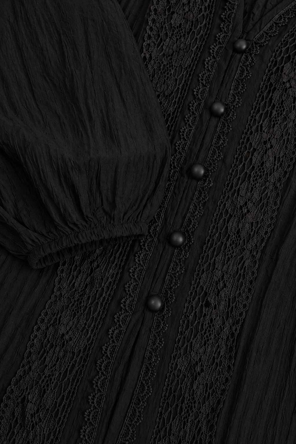 Aurinae Elegant Black Lace Panel Button Top