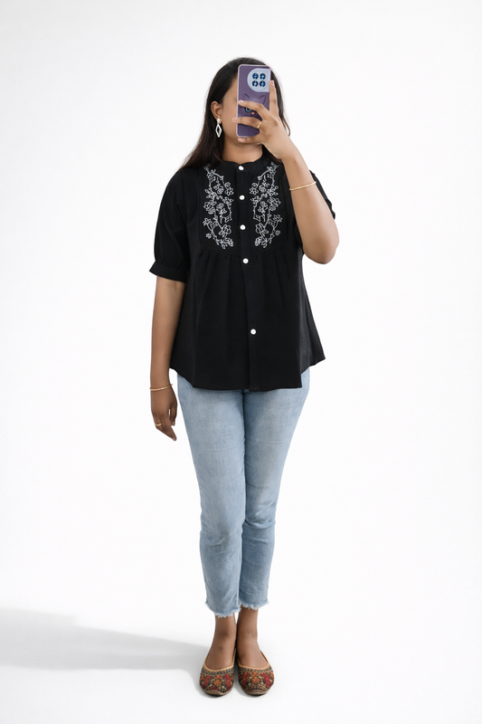 Aira Black Embroidered Tunic Top