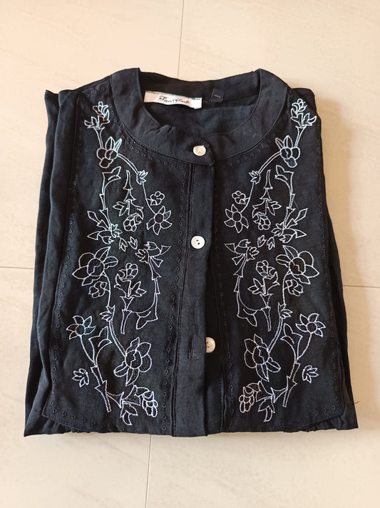 Aira Black Embroidered Tunic Top