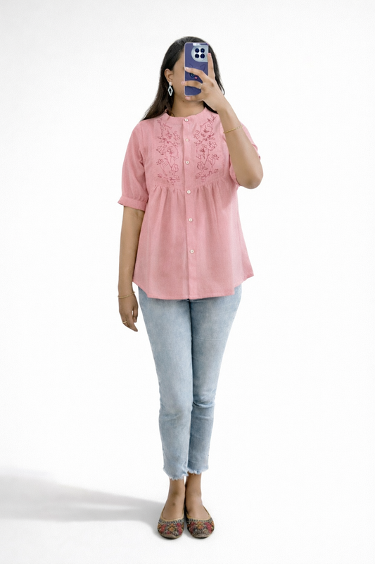 Aira Pink Embroidered Tunic Top