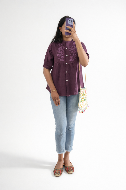 Aira Purple Embroidered Tunic Top