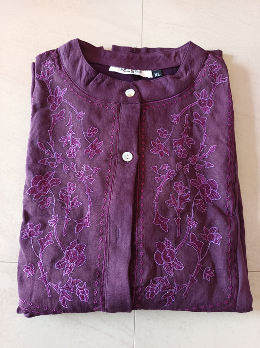 Aira Purple Embroidered Tunic Top