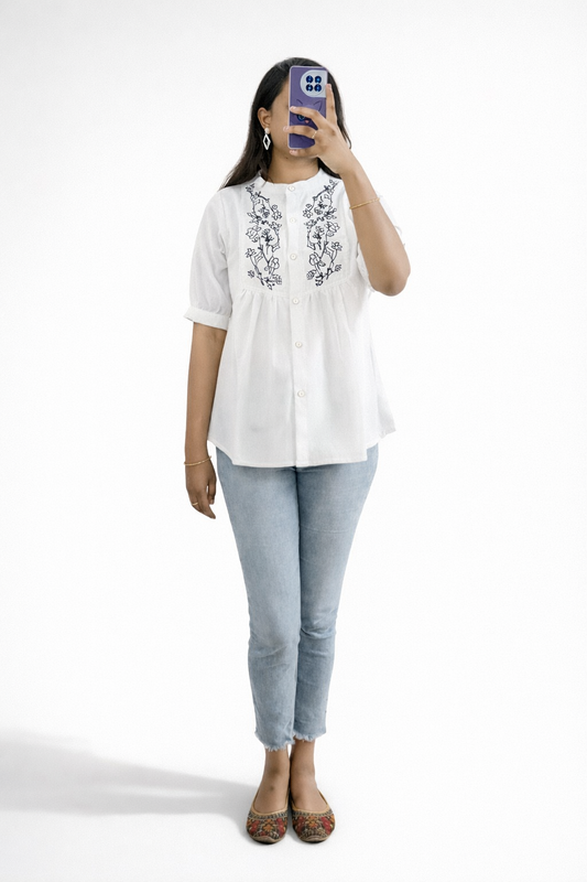 Aira White Embroidered Tunic Top