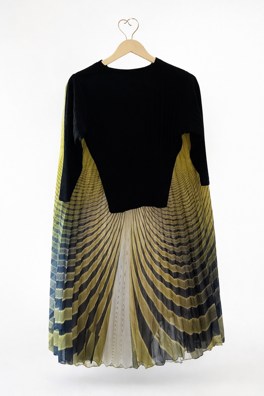 Aveline Black and Green Pleated Skirt Set