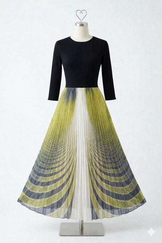 Aveline Black and Green Pleated Skirt Set