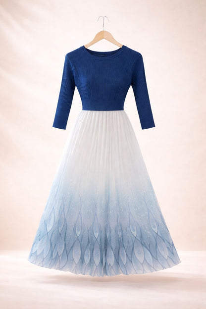 Aveline Blue and White Pleated Skirt Set