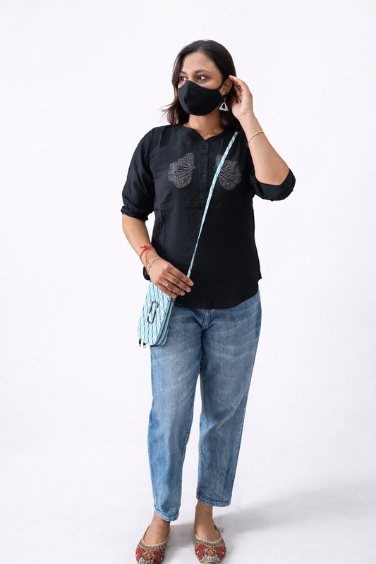 Vayra Black Embroidered Tunic Top