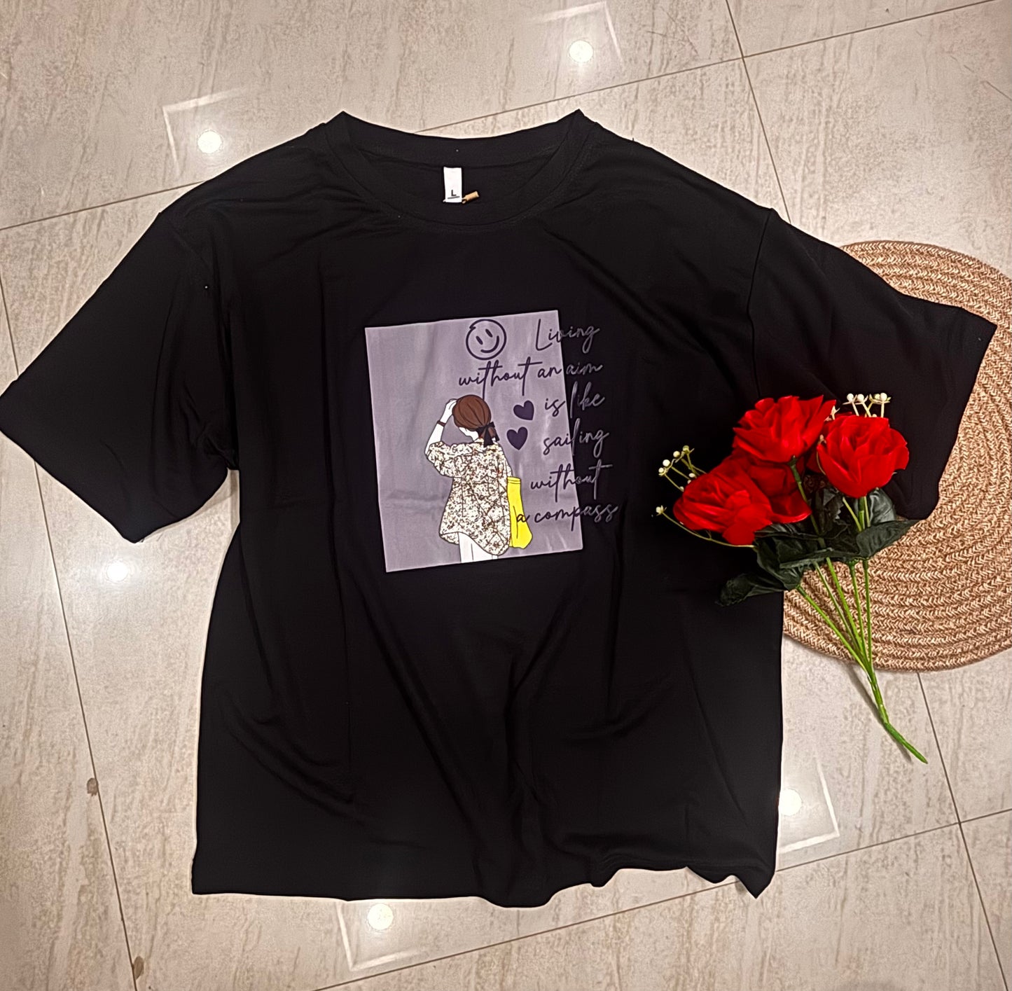 Vina Black Graphic Printed T-Shirt