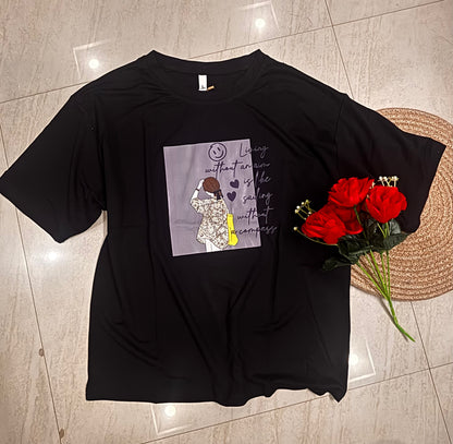 Vina Black Graphic Printed T-Shirt