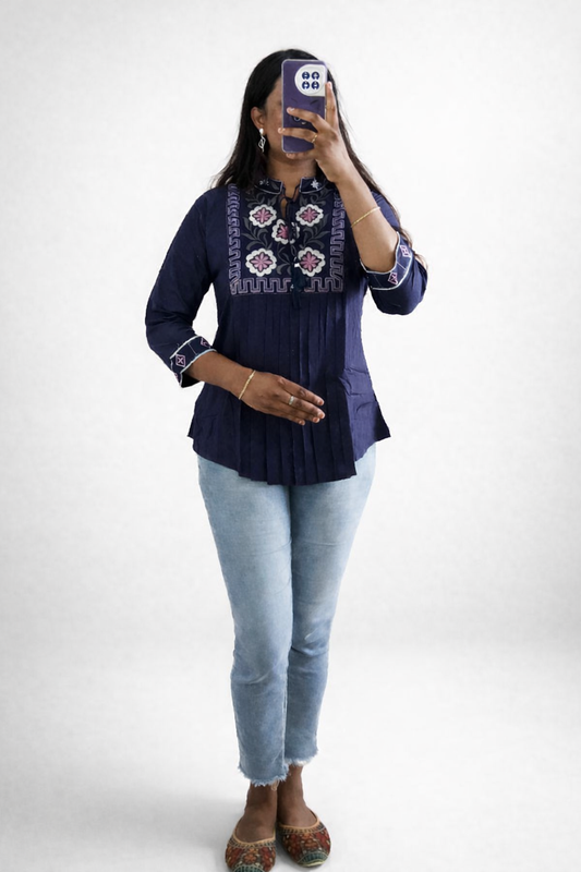 Celira Blue Embroidered Peplum Top