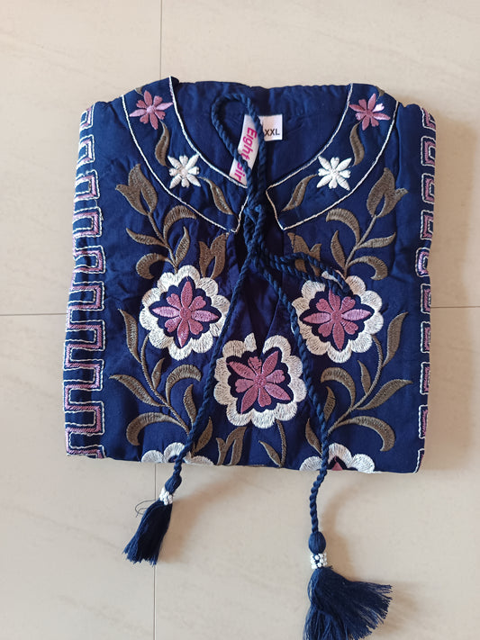 Celira Blue Embroidered Peplum Top