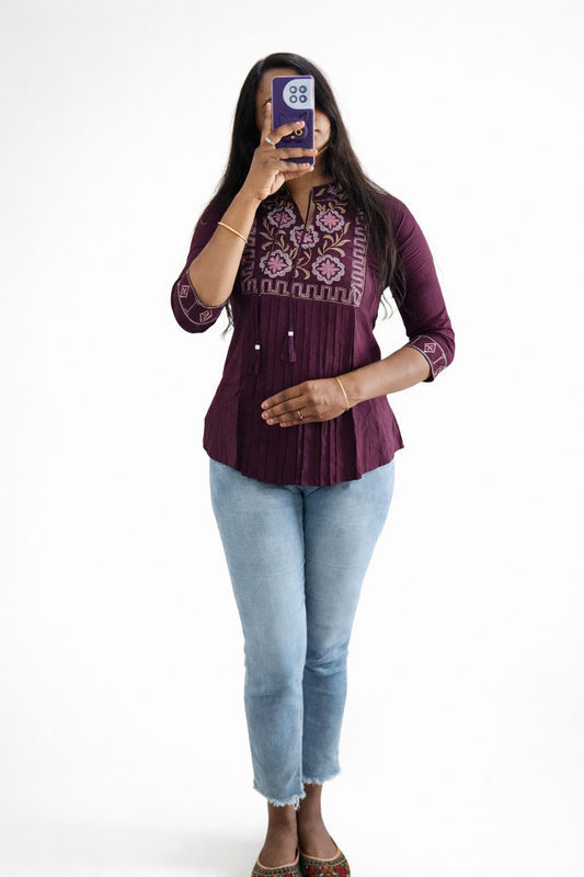 Celira Purple Embroidered Peplum Top