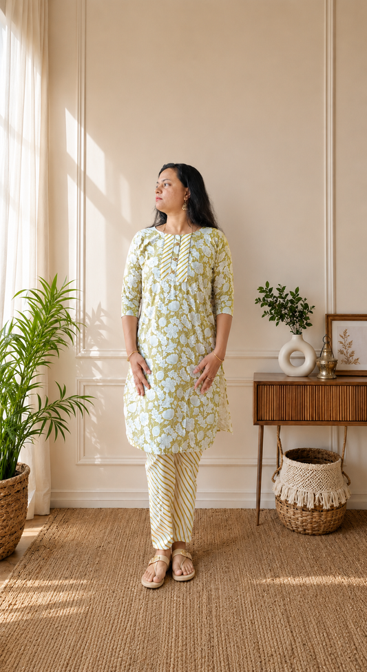 Selene - Mustard Yellow Cotton Kurti Set