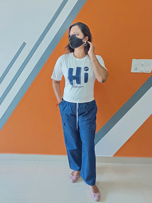 Zeni Graphic Tee & Blue Denim Cargo Pants Combo Set