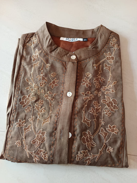Aira Mocha Embroidered Tunic Top
