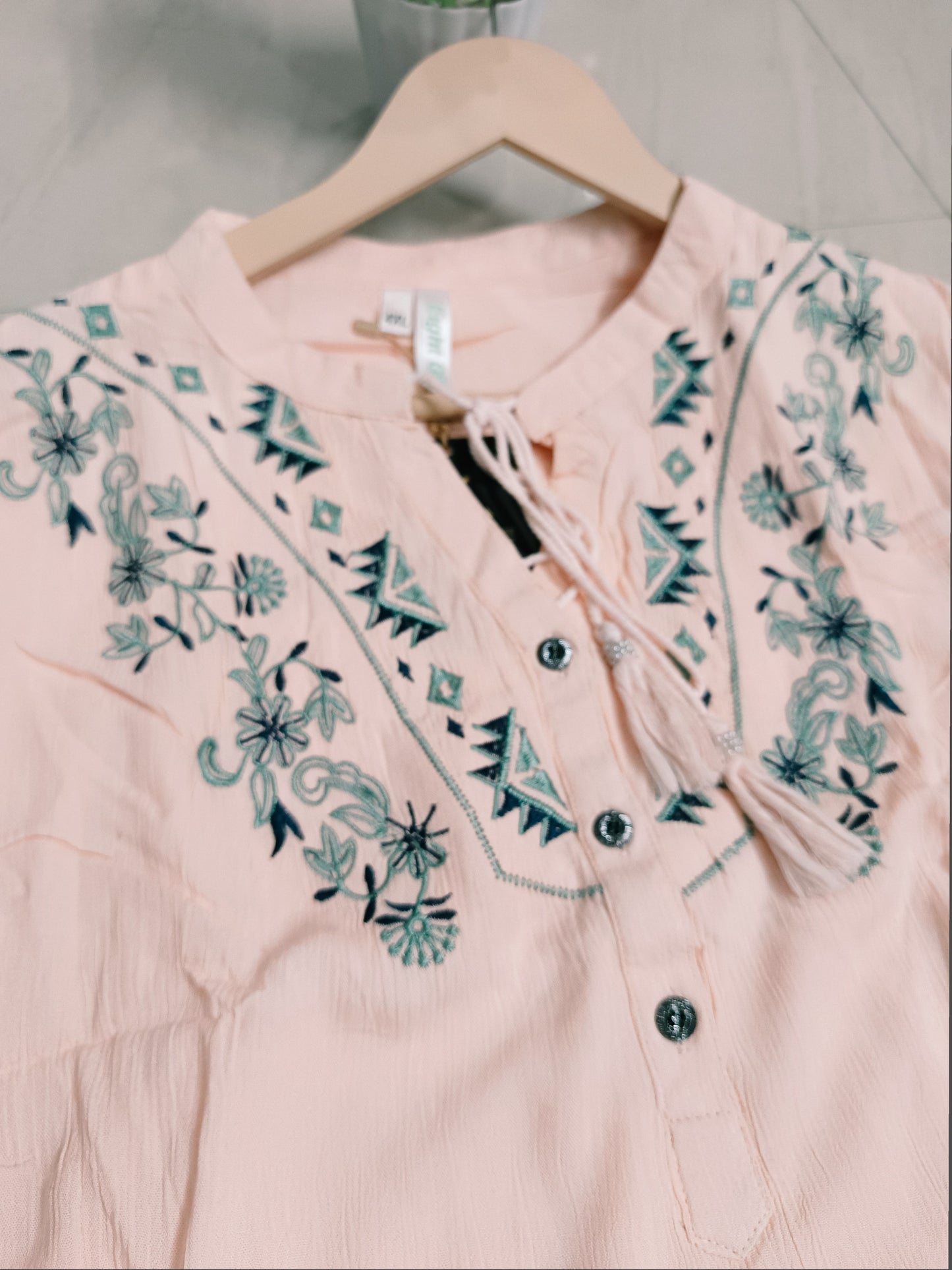 Siya Peach Embroidered Tunic Top for Women