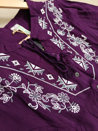 Siya Plum Embroidered Tunic Top