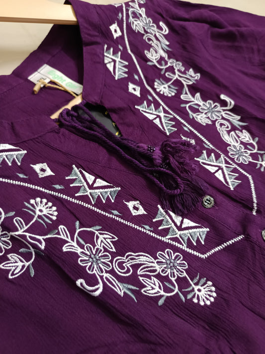 Siya Plum Embroidered Tunic Top