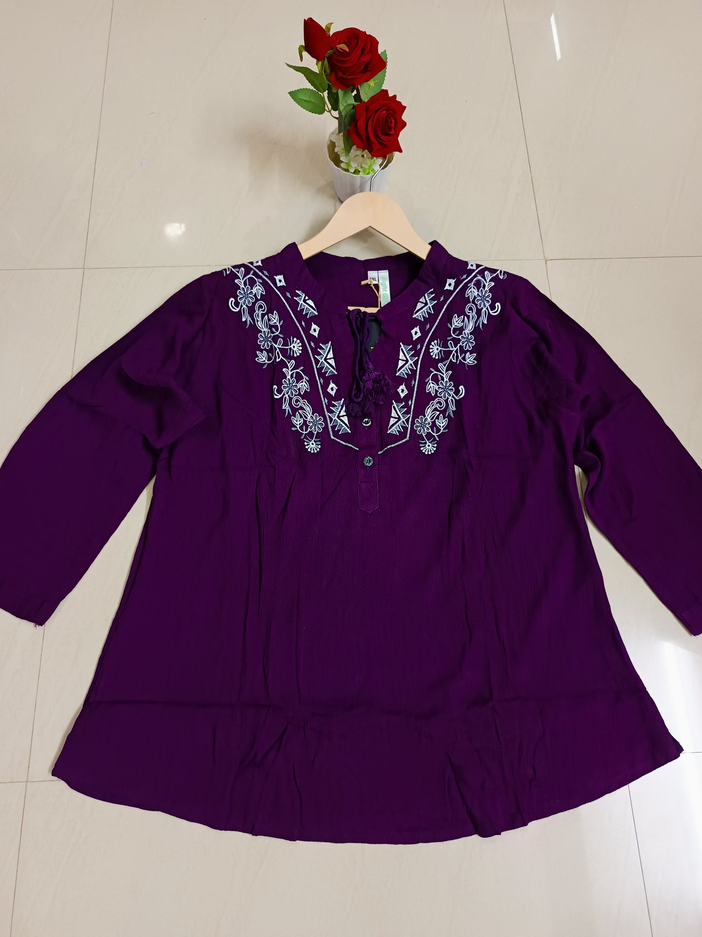 Siya Plum Embroidered Tunic Top