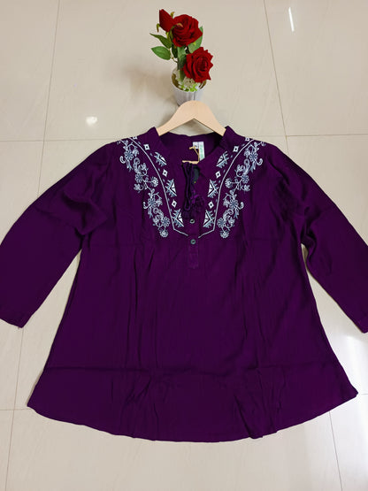 Siya Plum Embroidered Tunic Top