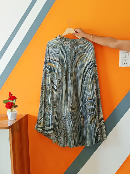 Velisse Sage Green Abstract Printed Pleated Skirt