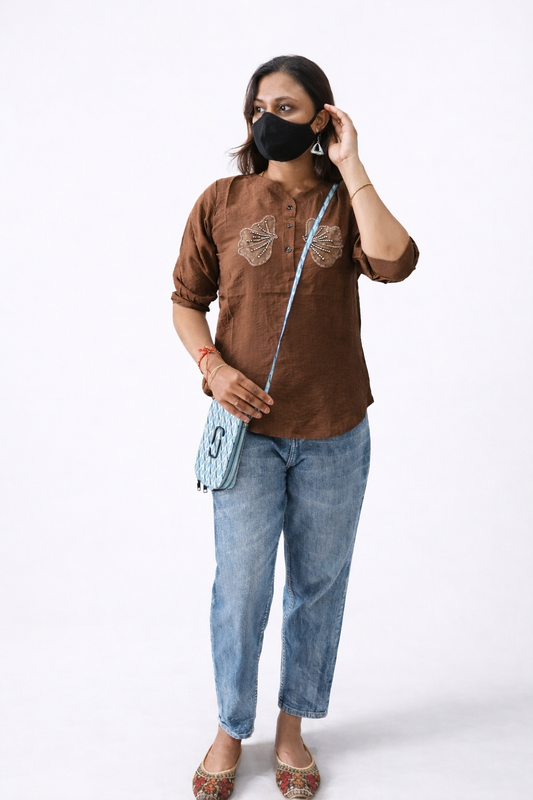 Vayra Mocha Embroidered Tunic Top