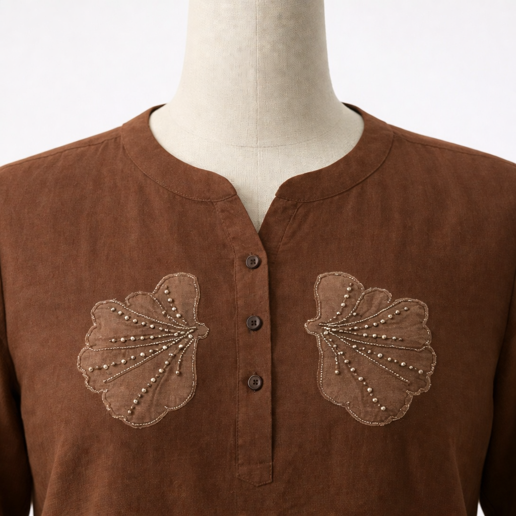 Vayra Mocha Embroidered Tunic Top