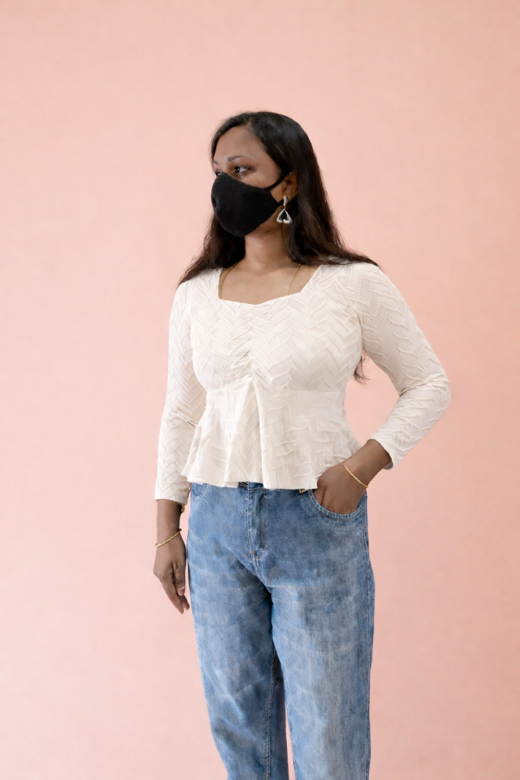 Mirelle Off-White Peplum Top
