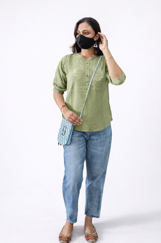 Vayra Olive Embroidered Tunic Top