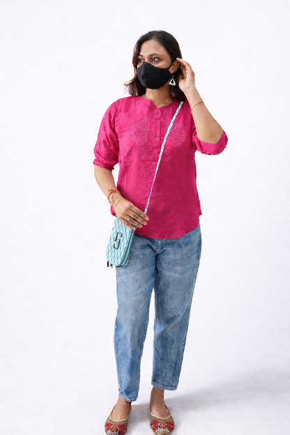 Vayra Pink Embroidered Tunic Top