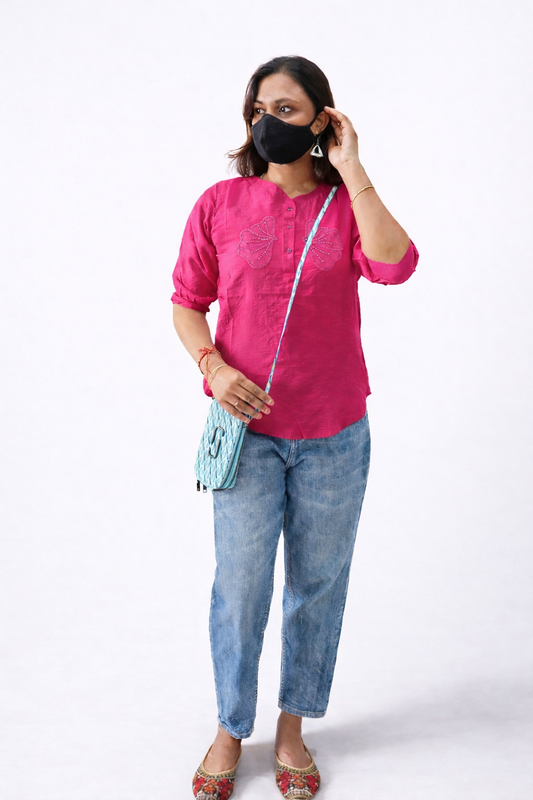 Vayra Pink Embroidered Tunic Top