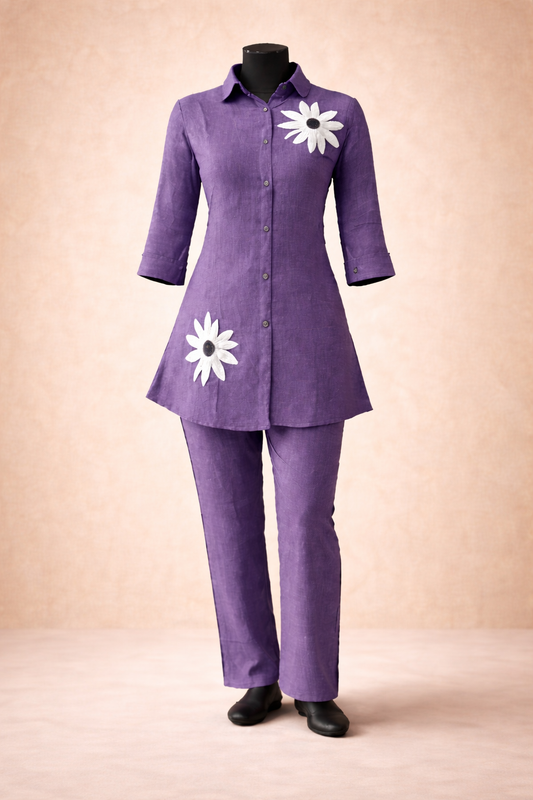 Lurelle Purple Flower Embroidered Co-Ord Set