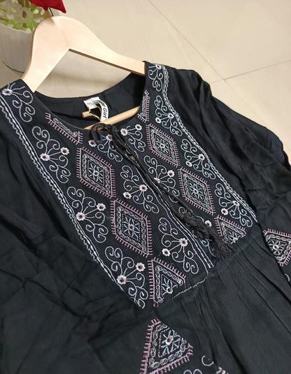 Siya Black Embroidered Tunic Top for Women