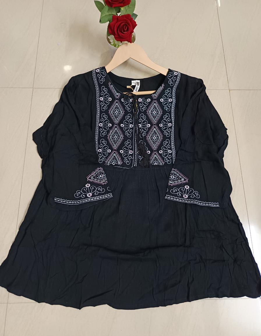 Siya Black Embroidered Tunic Top for Women
