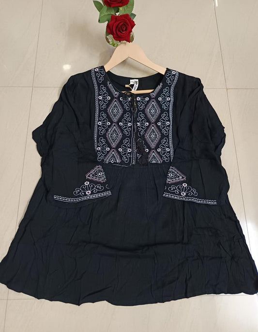 Siya Black Embroidered Tunic Top for Women