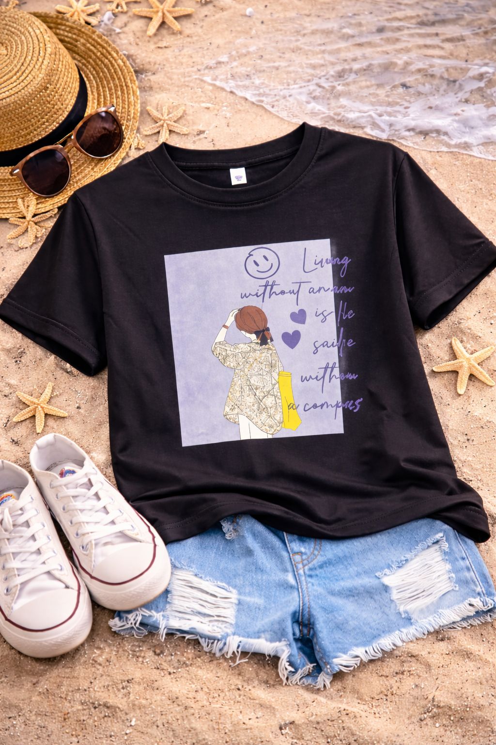 Women Boxy Graphic Tee (Black color)