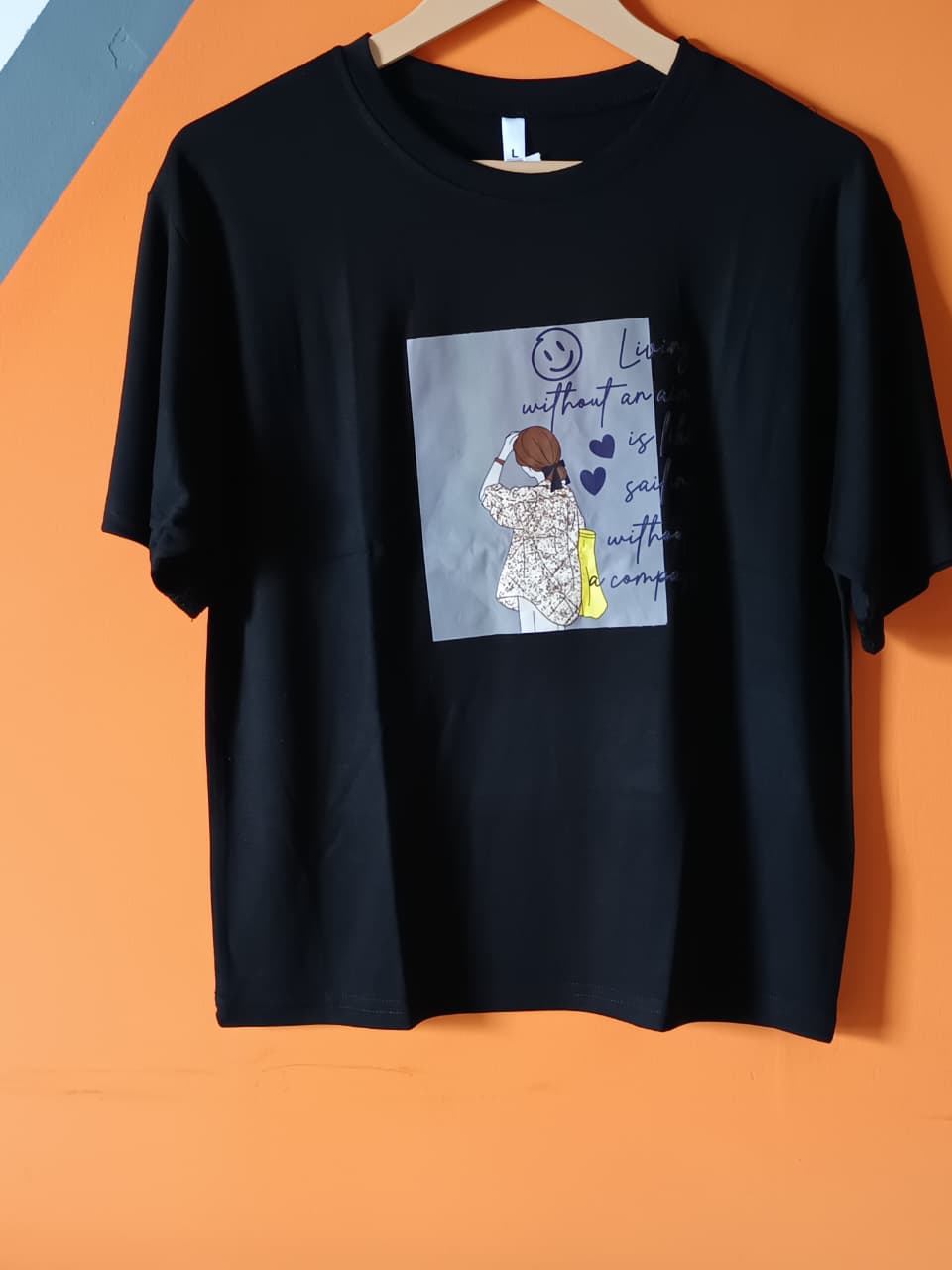 Women Boxy Graphic Tee (Black color)