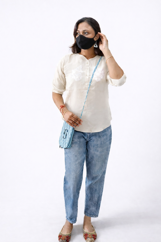 Vayra Off White Embroidered Tunic Top